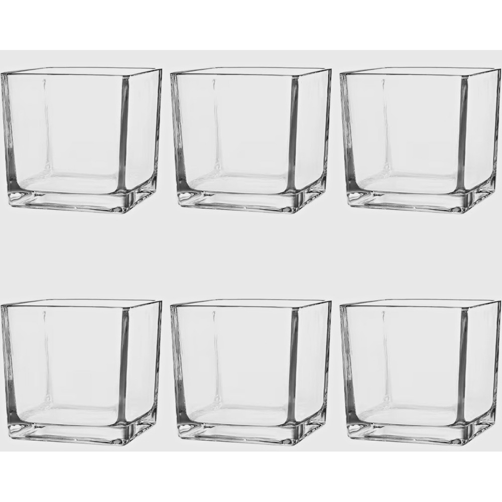 Set of 6 Clear Glass Square Cube Flower Vase 3.7in Modern Decorative